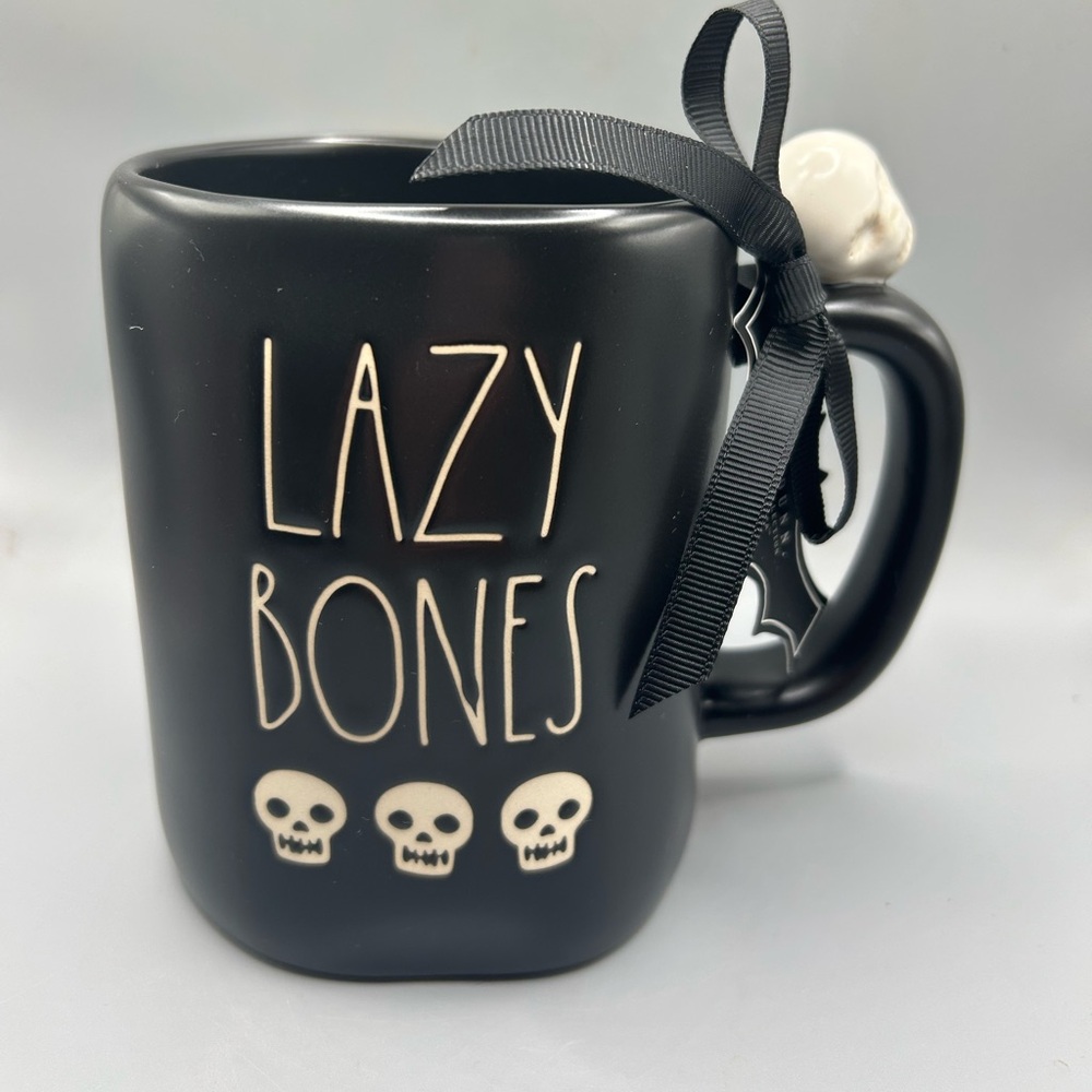 Rae Dunn Halloween LAZY BONES Mug With Skull On Handle 2025 HTF NEW
